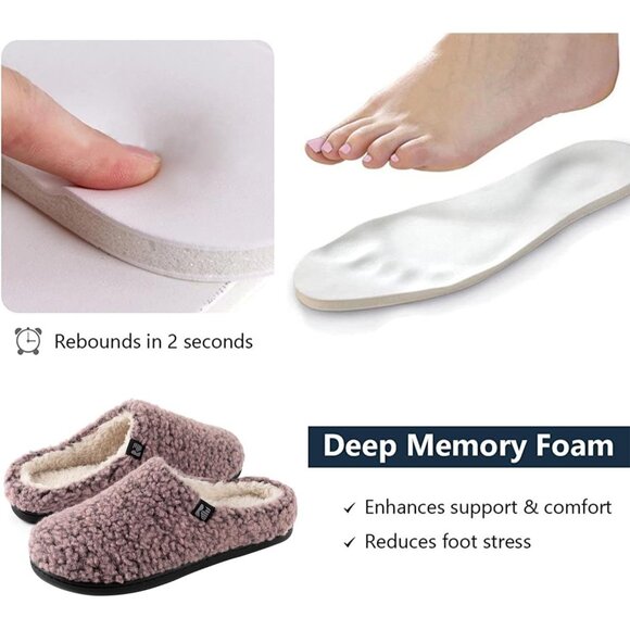 All-Day Comfort Women’s Vegan Clog Slippers - Sherpa Fleece Pink Crepe Size 9-10 - Picture 4 of 6